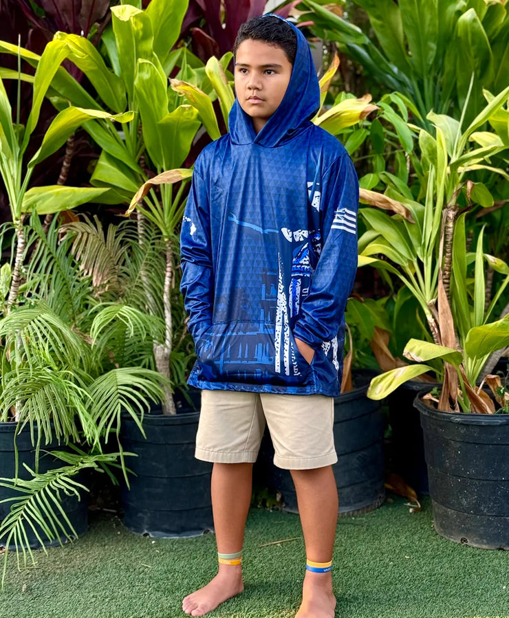 Kamehameha Navy & White Youth Hooded Longsleeve Drifit