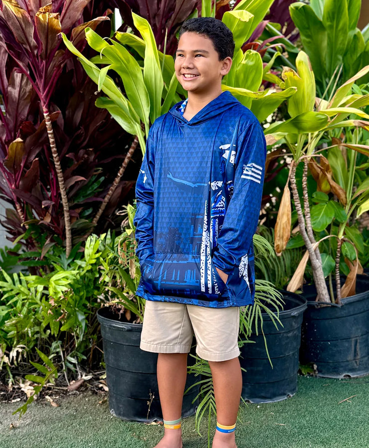 Kamehameha Navy & White Youth Hooded Longsleeve Drifit