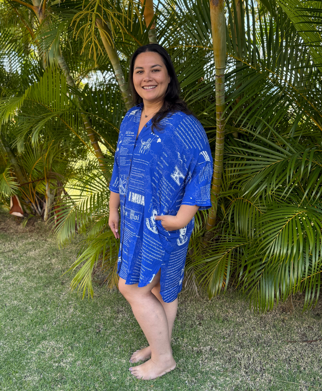 1887 Kamehameha Wahine Button Down Dress Royal Blue – Warrior State Of Mind